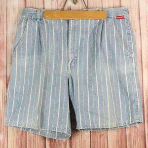 VTG Wrangler Shorts Mens 36 Vertical Blue Stripe USA 80s Denim 5 Pocket COTTON
